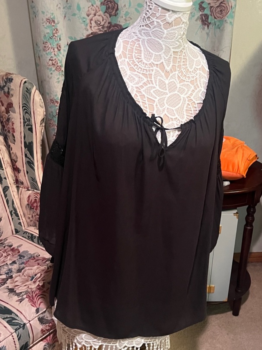 torrid Black Peasant Tie-Neck Tunic